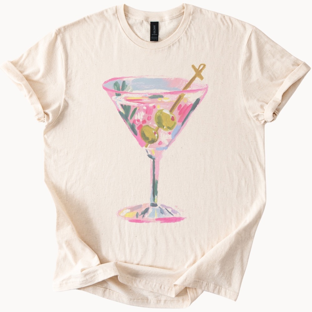 Vibrant Cocktail Graphic Tee Pop Art Martini Design